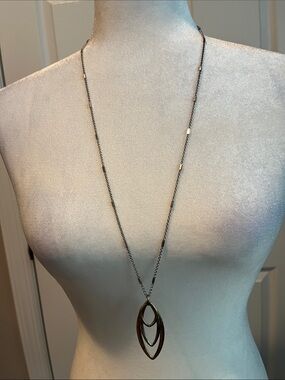 Lucky Brand Layered Teardrop Pendant Necklace - Silver and Gold Accents